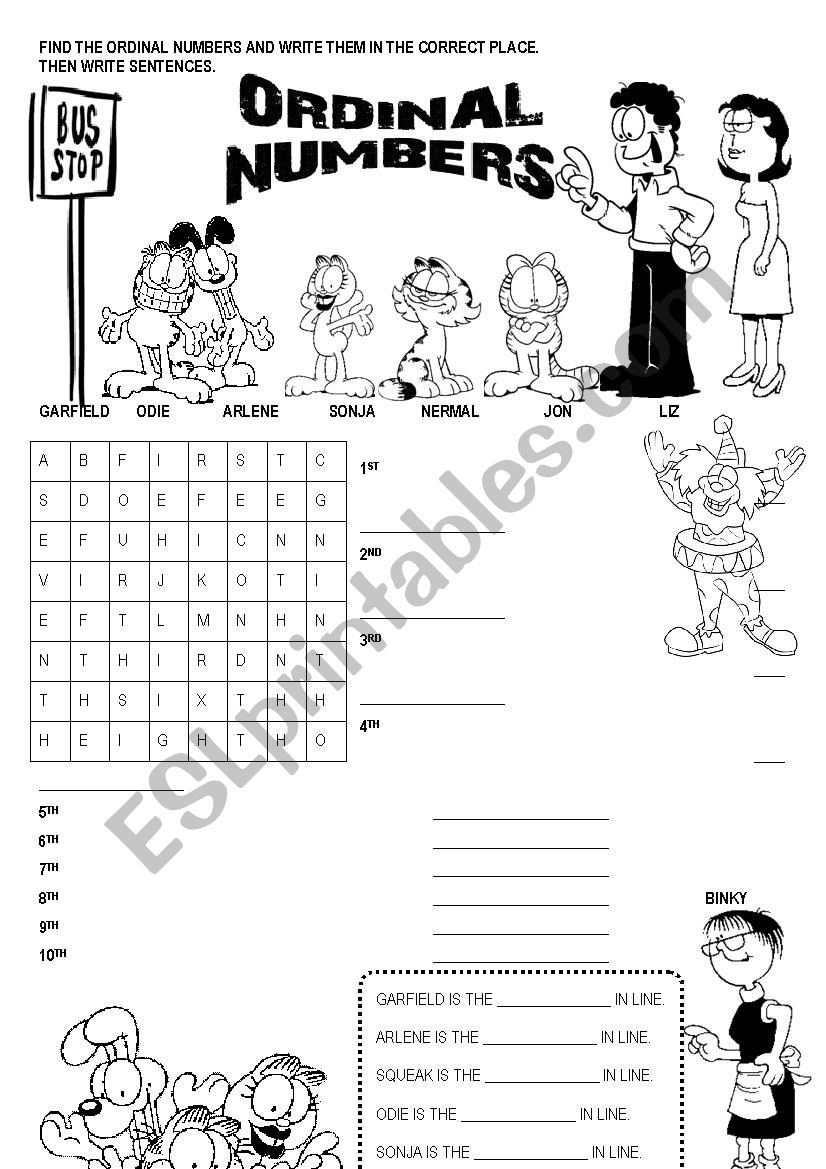 Ordinal Numbers Wordsearch U0026 Fill In ESL Worksheet By Zippo1982