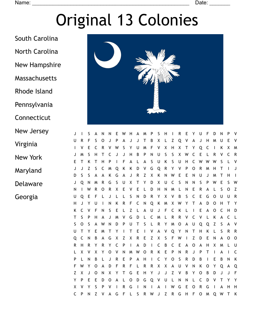 Original 13 Colonies Word Search WordMint