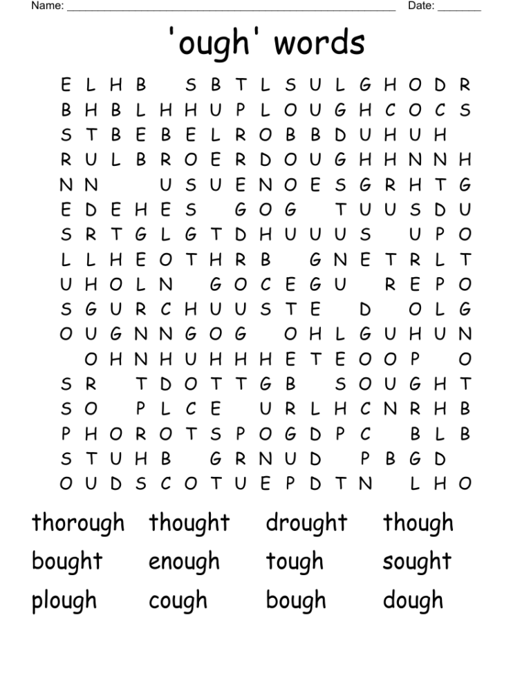 Ough Words Word Search WordMint