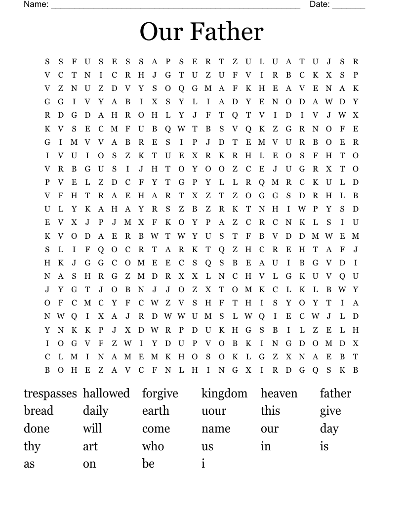 Our Father Prayer Word Search WordMint