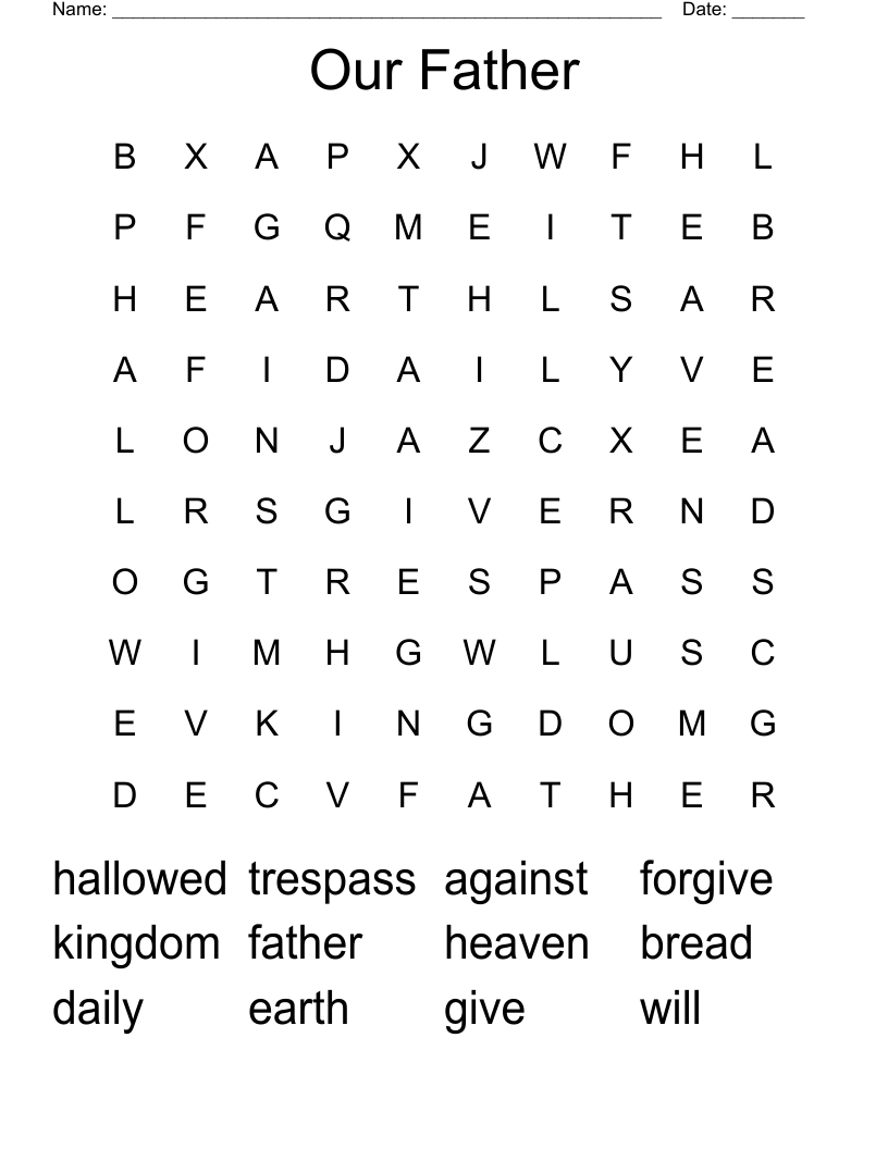 Our Father Word Search WordMint