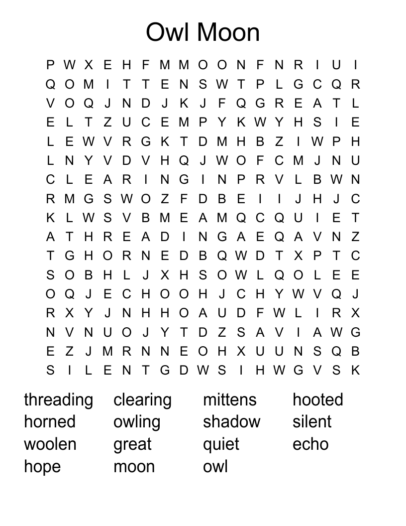 Owl Moon Word Search WordMint Owl Moon Word Search WordMint