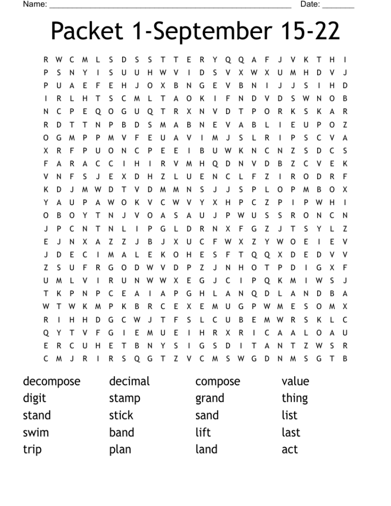 Packet 1 September 15 22 Word Search WordMint