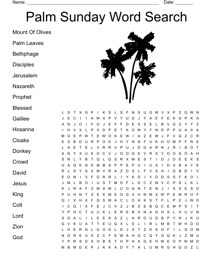 Palm Sunday Word Search WordMint