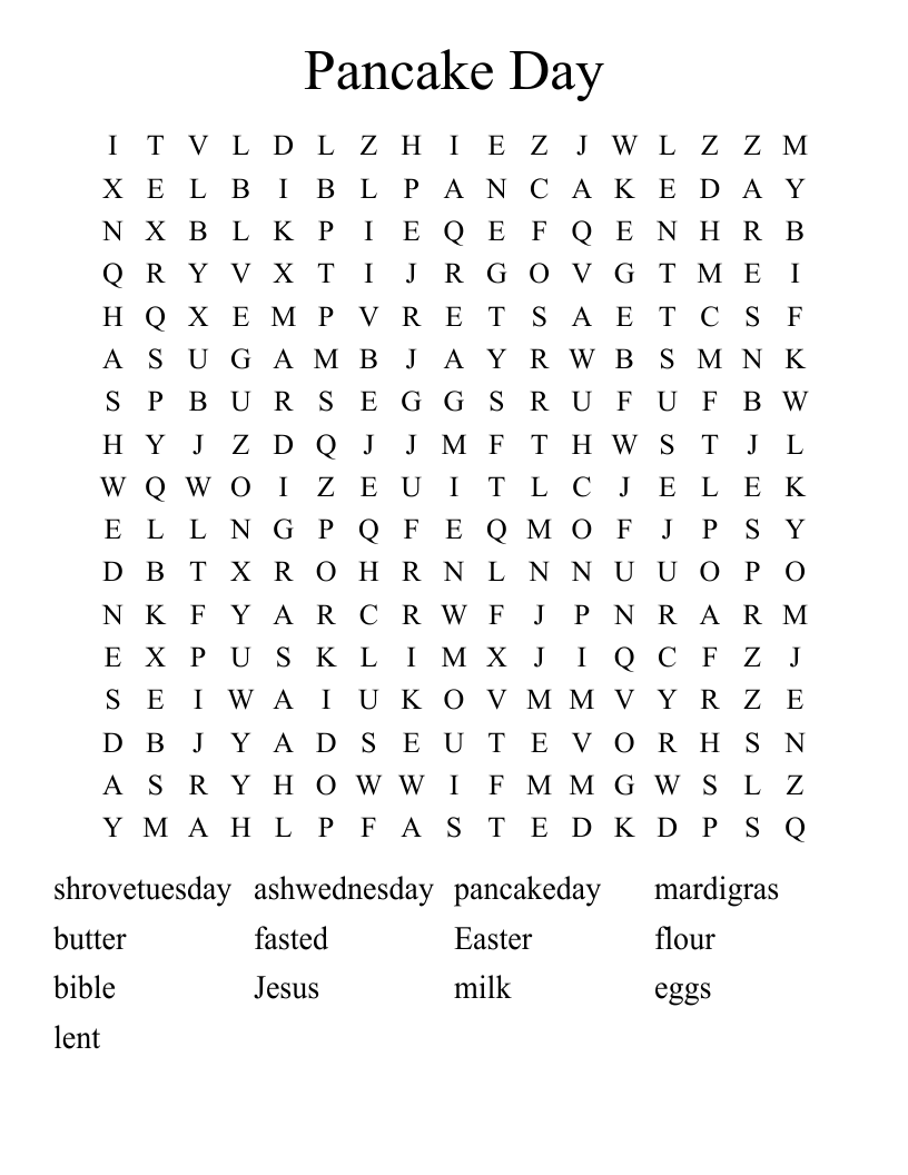 Pancake Day Word Search WordMint