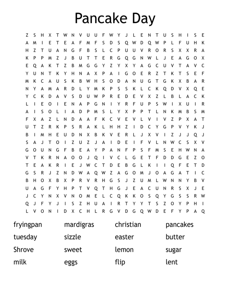 Pancake Word Search WordMint