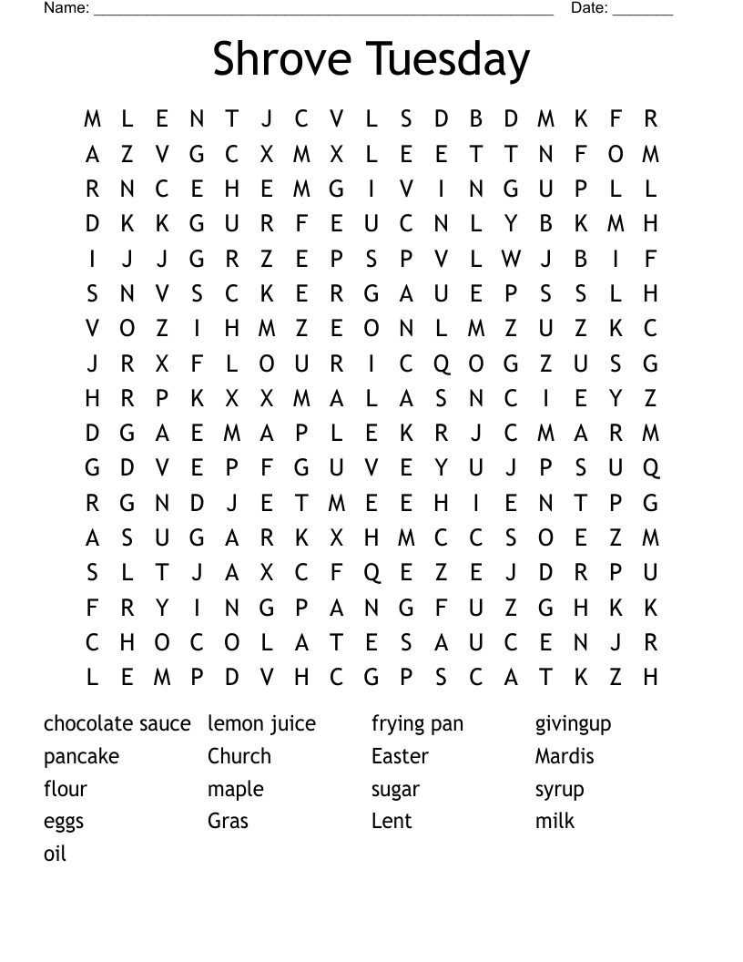 Pancake Word Search WordMint