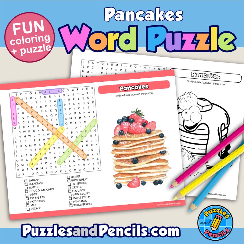 Pancakes Word Search Puzzle Activity And Coloring Wordsearch 