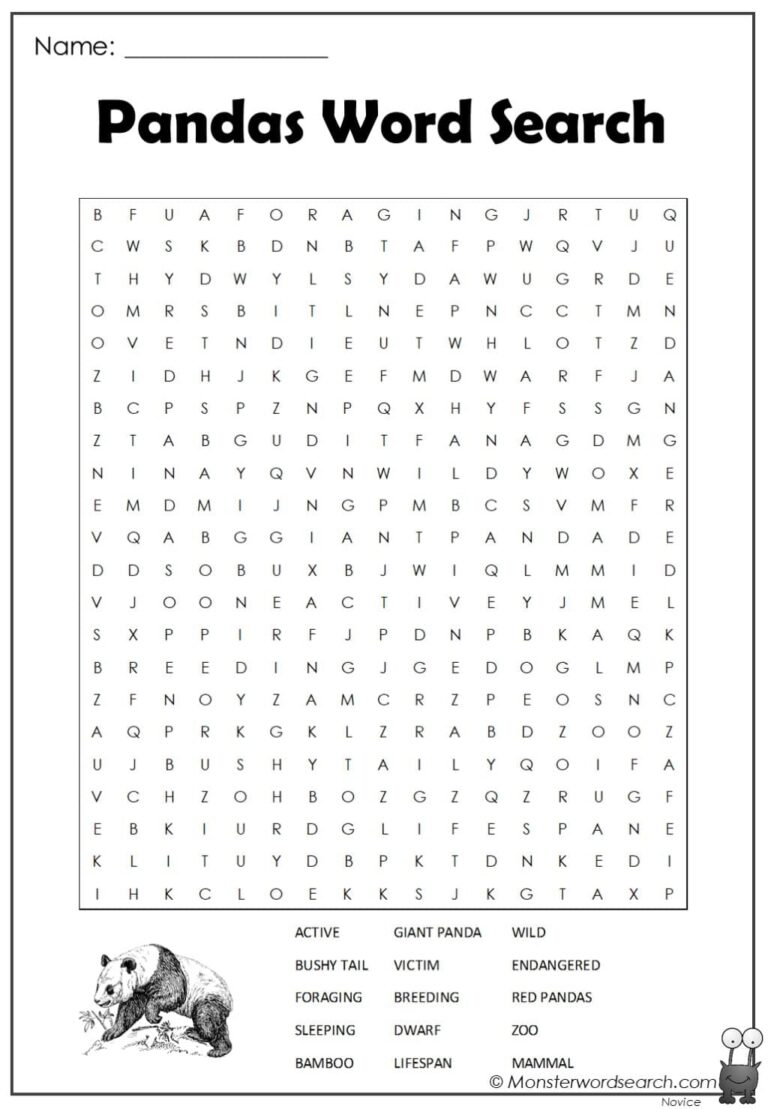 Pandas Word Search Monster Word Search