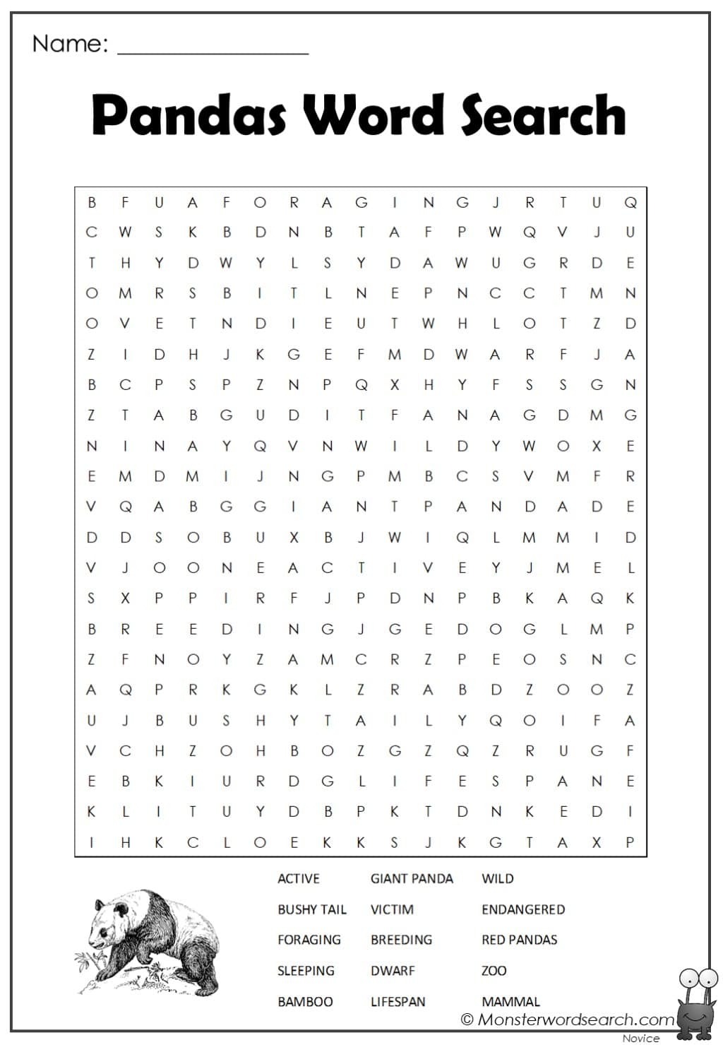 Pandas Word Search Monster Word Search