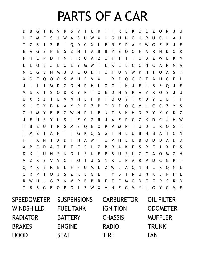 Car Word Search Puzzles Printable