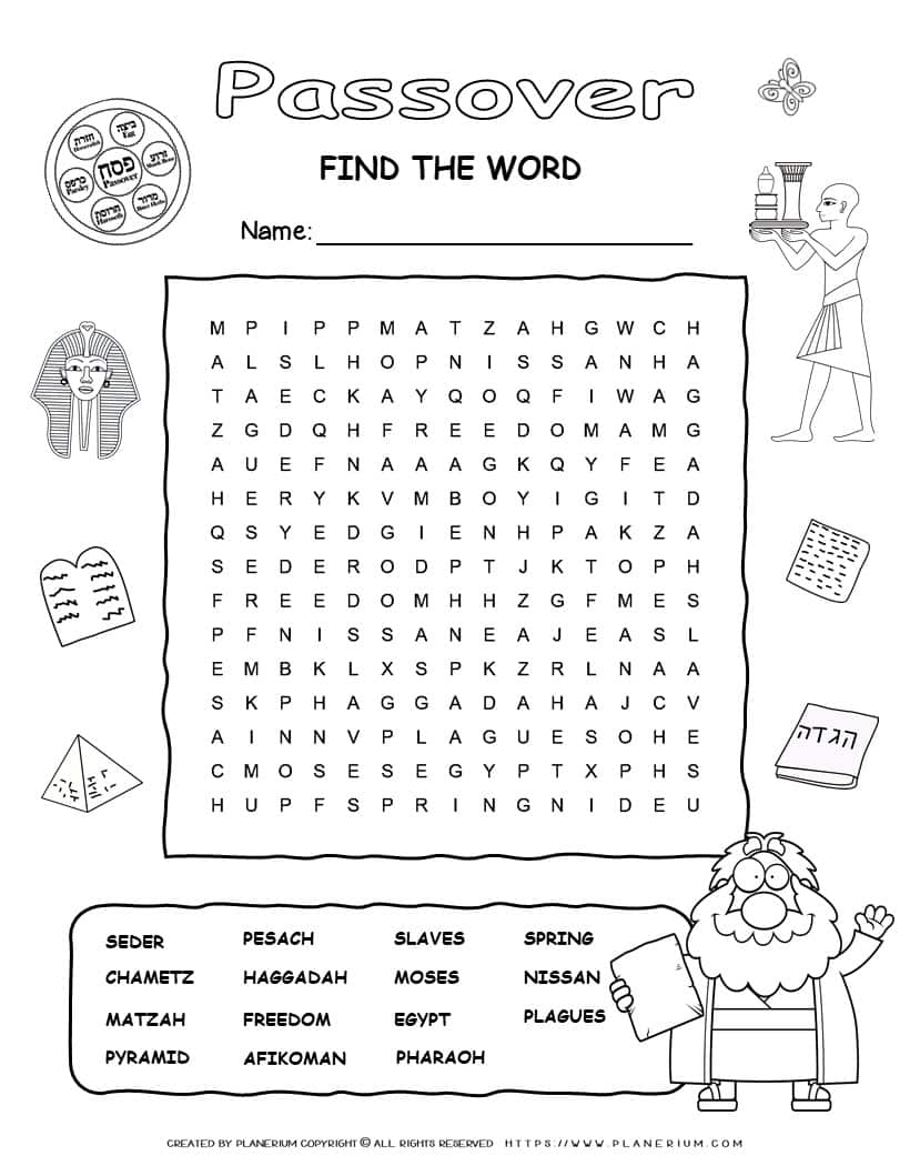 Passover Word Search With Fifteen Words Planerium