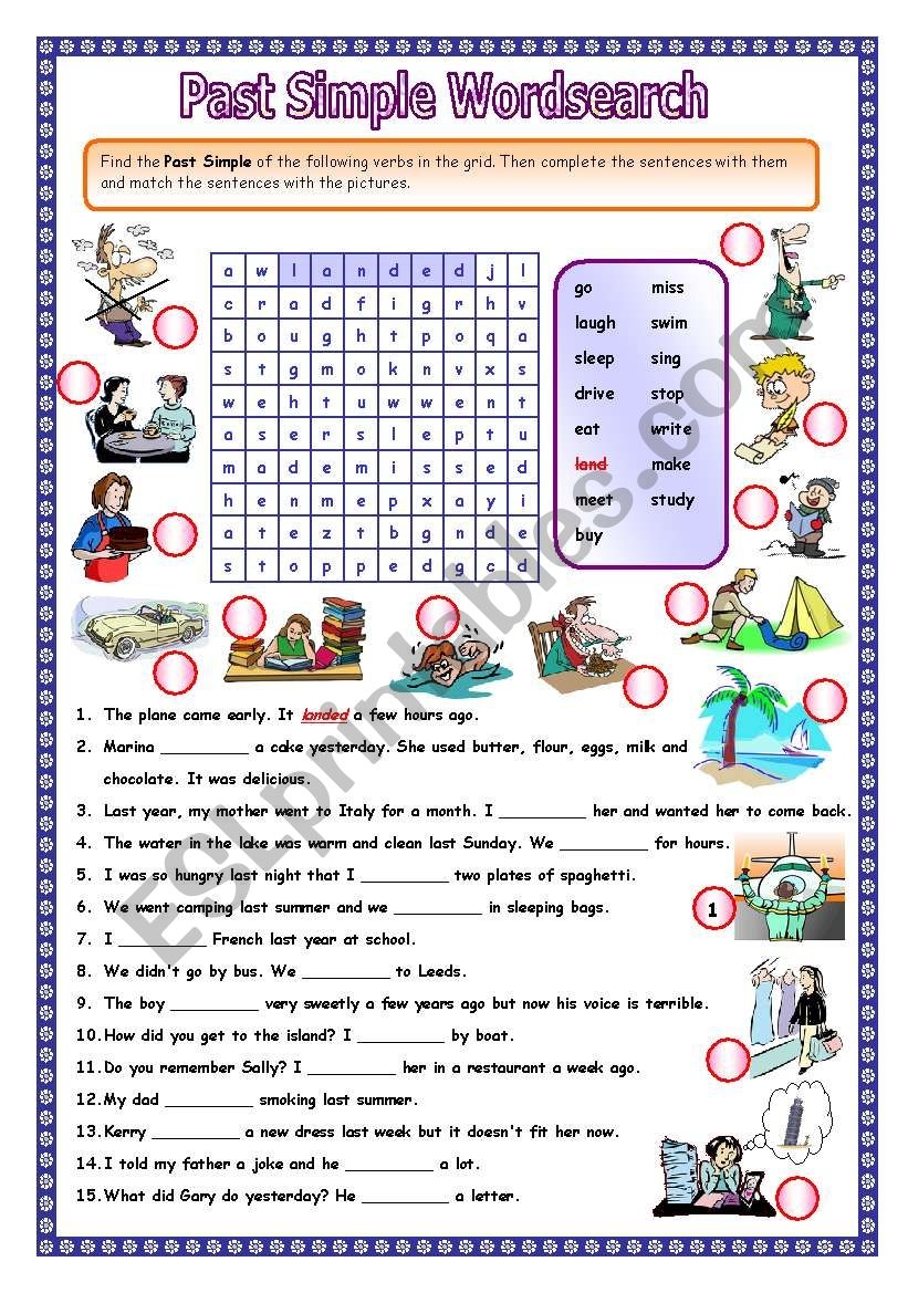 Past Simple Wordsearch ESL Worksheet By Mpotb