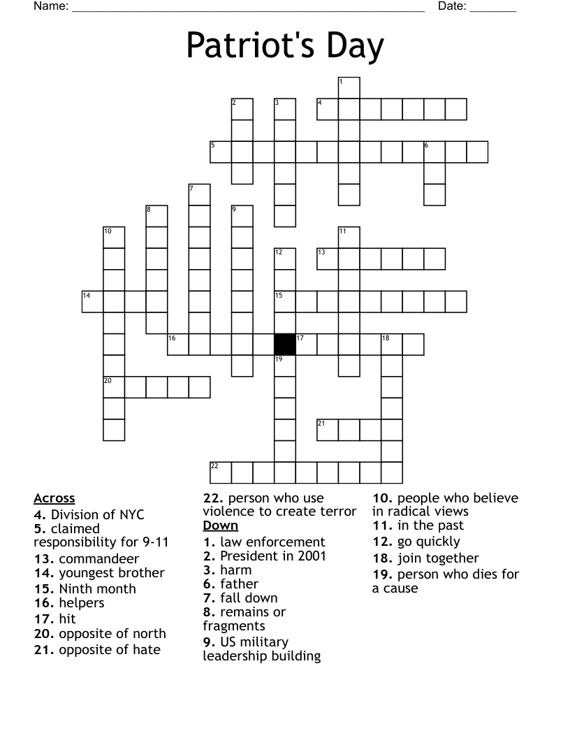 Patriot s Day Crossword WordMint