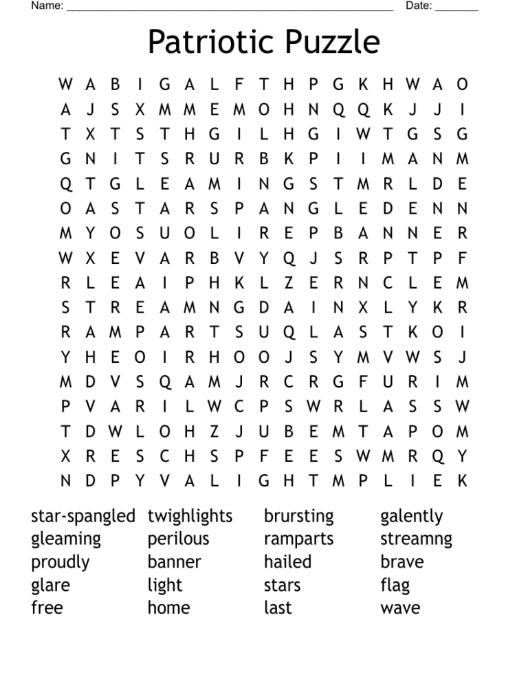 Patriotic Puzzle Word Search WordMint