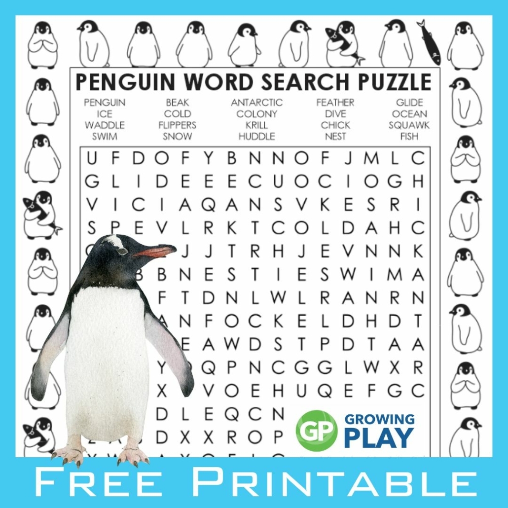 Penguin Word Search Free Printable PDF Growing Play