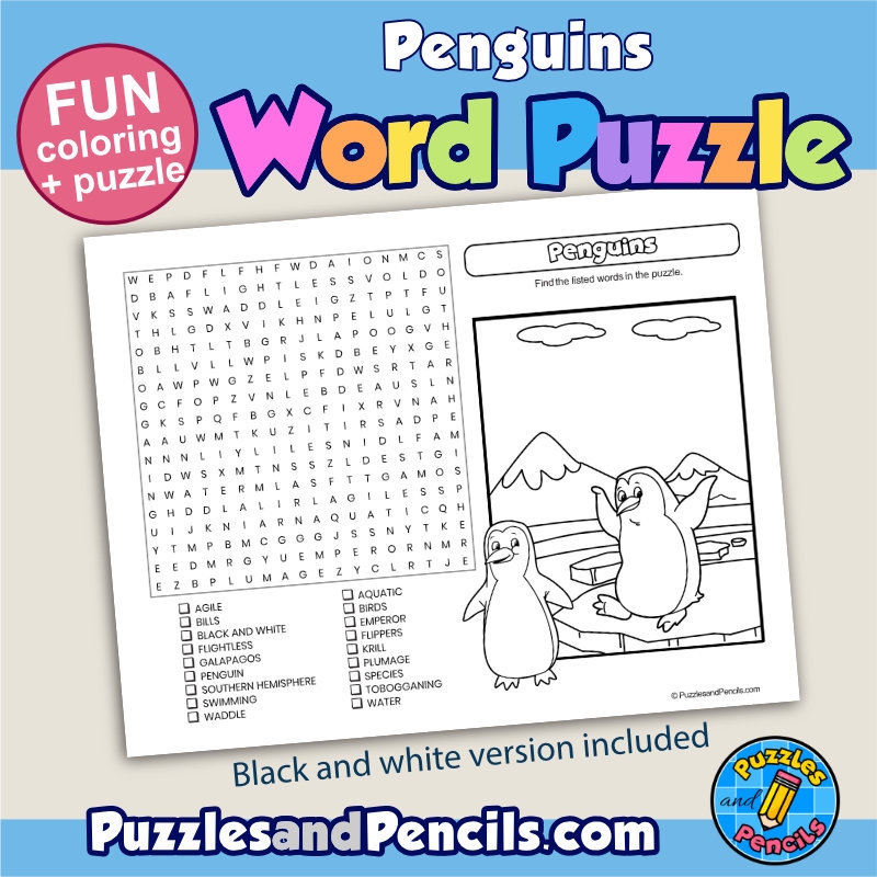 Penguin Word Search Free Printable
