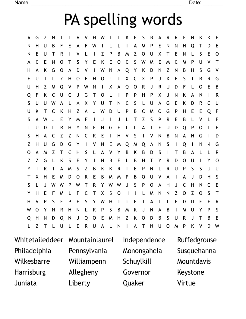 Pennsylvania Word Search WordMint Pennsylvania Word Search WordMint