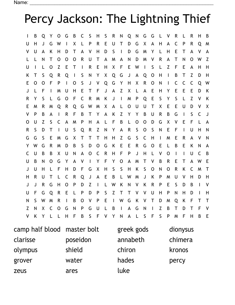 Percy Jackson The Lightning Thief Word Search WordMint