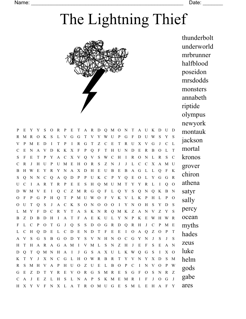 Percy Jackson U0026 The LIghtning Thief Word Search WordMint