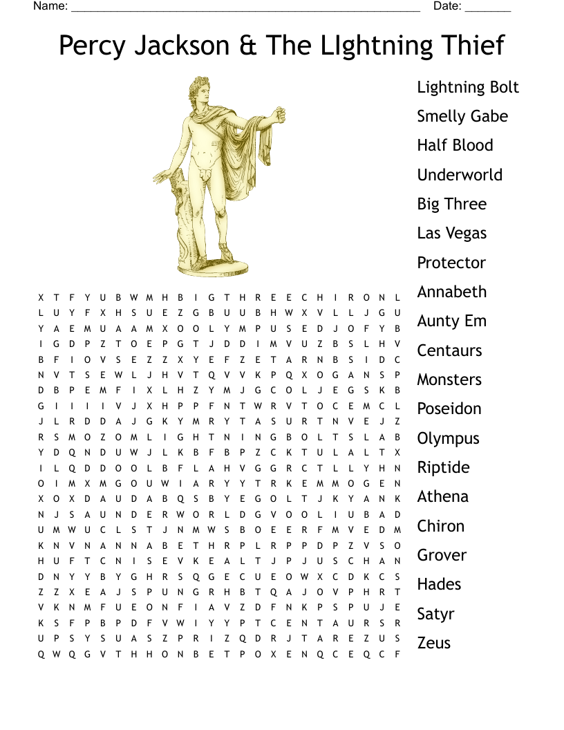 Percy Jackson U0026 The LIghtning Thief Word Search WordMint