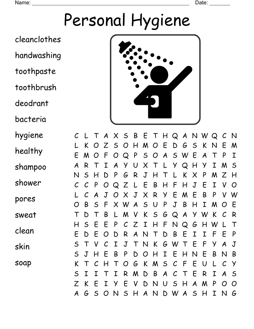 Personal Hygiene Word Search WordMint