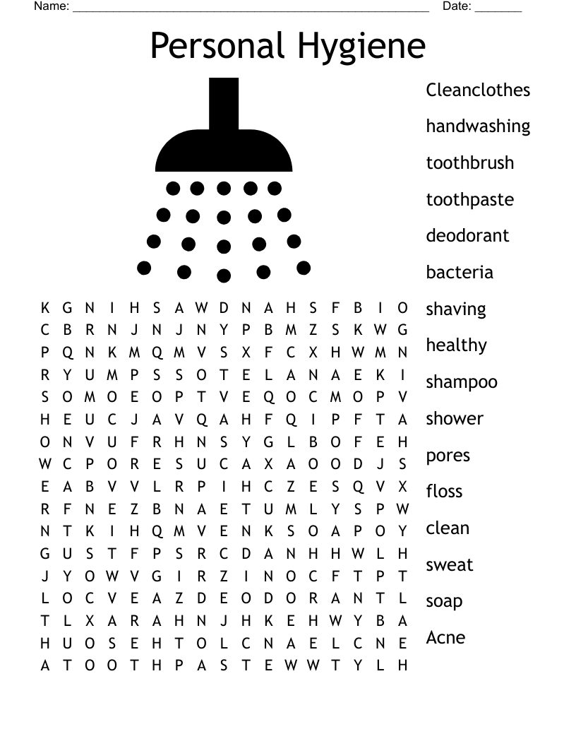 Personal Hygiene Word Search WordMint