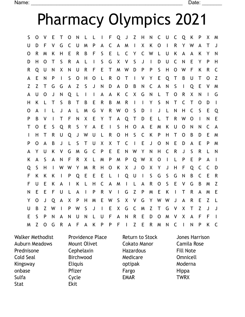 Pharmacy Olympics 2021 Word Search WordMint