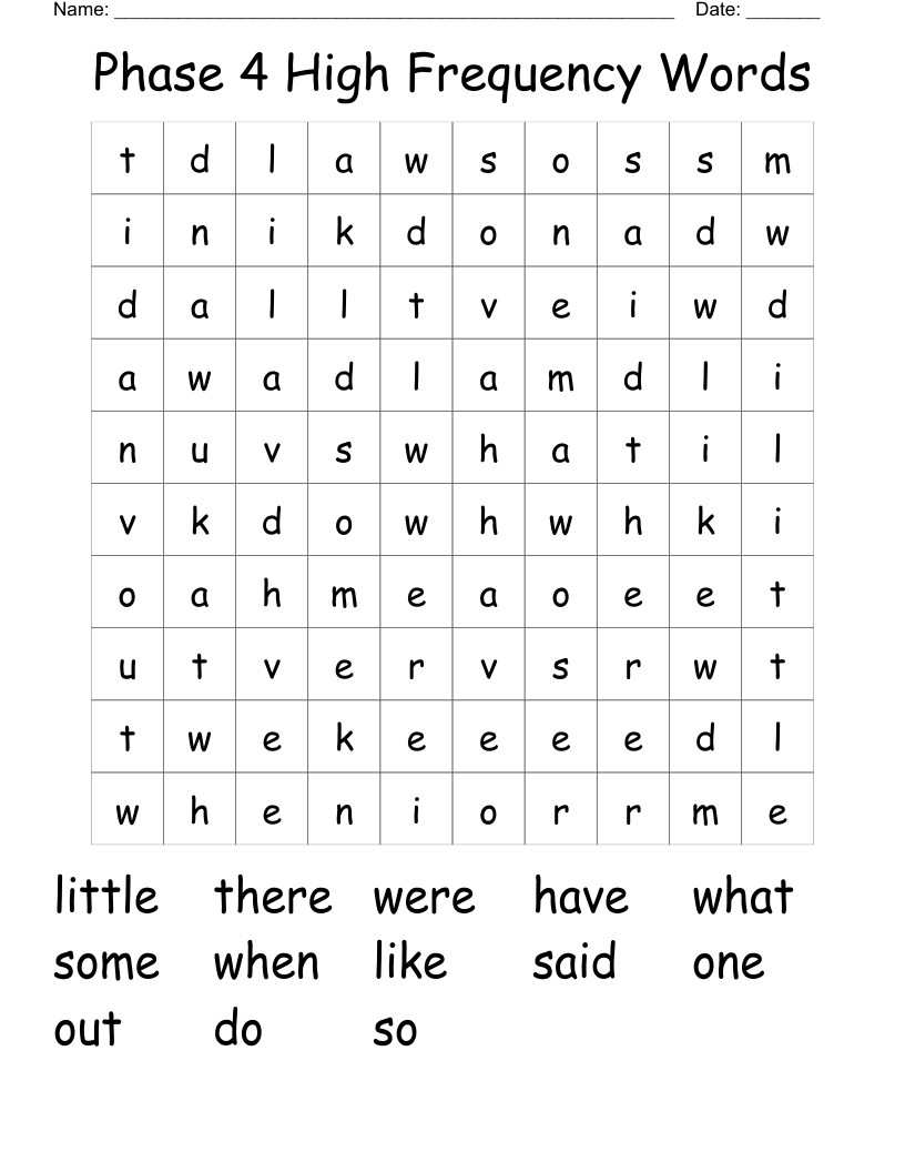 Phase 4 High Frequency Words Word Search WordMint