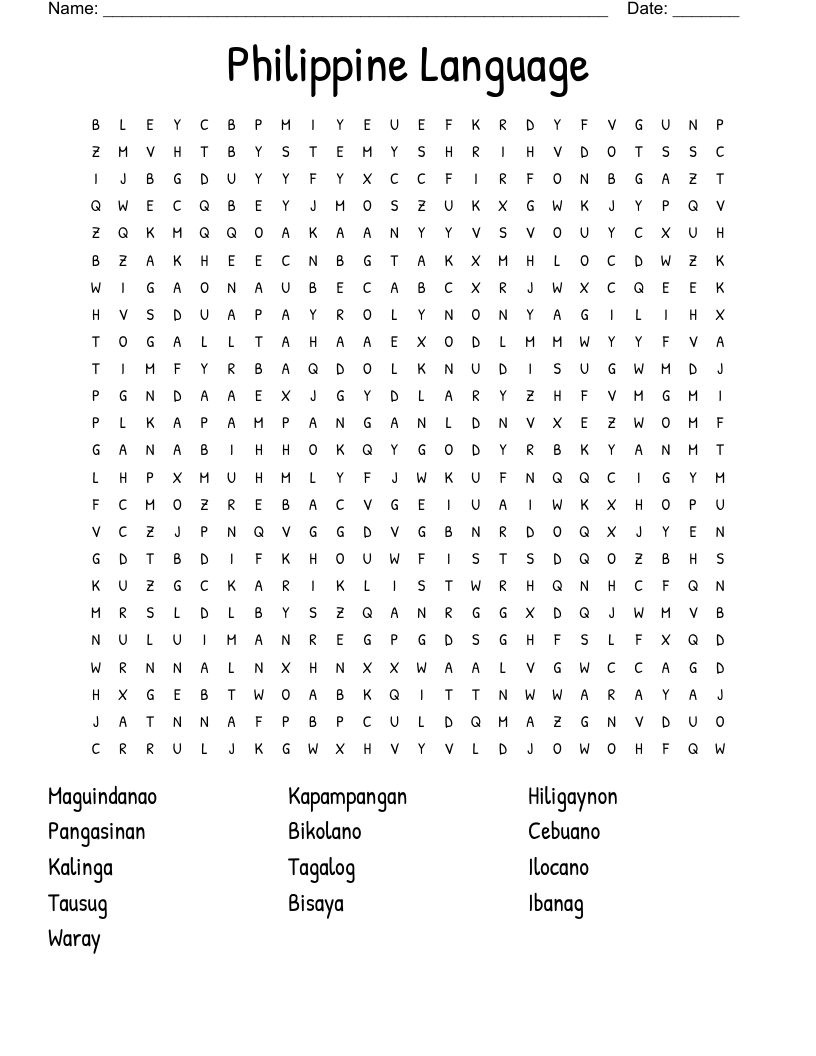 Word Search Tagalog Printable