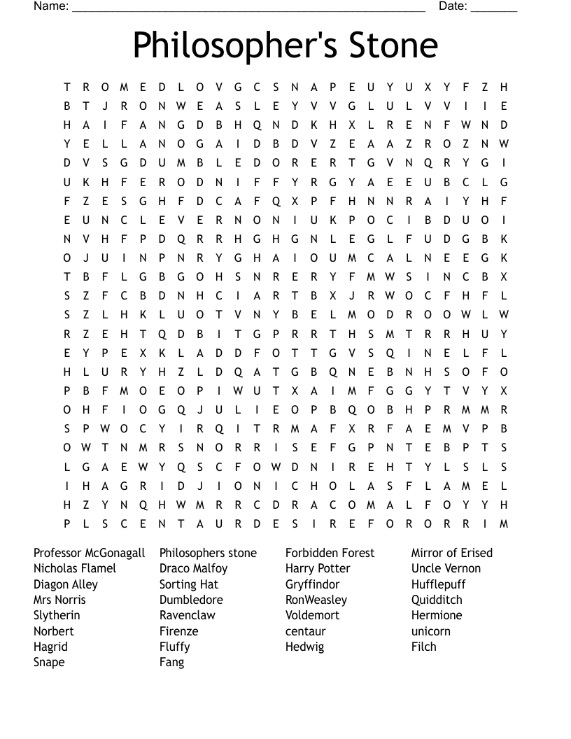 Philosopher s Stone Word Search WordMint