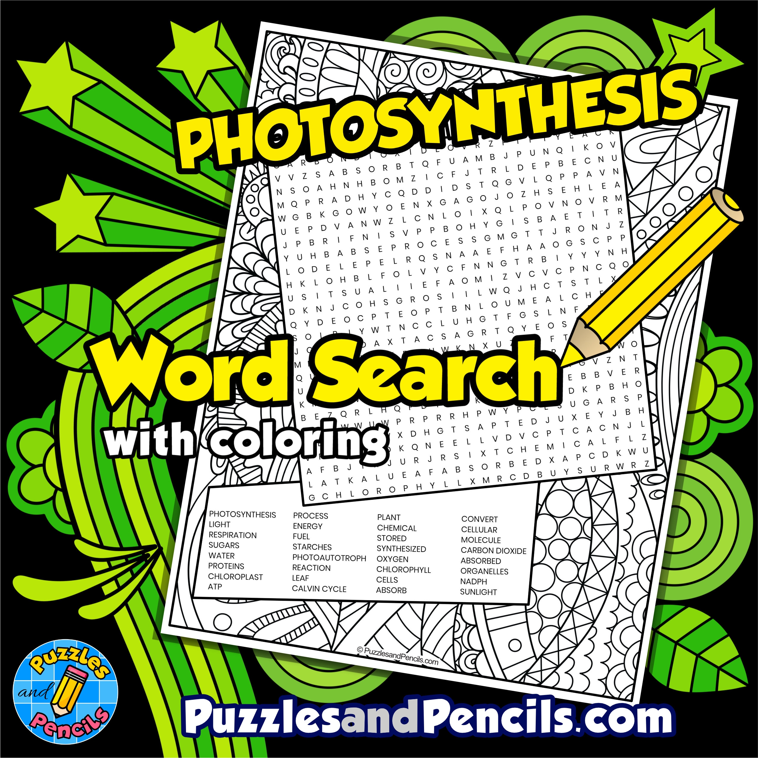 Photosynthesis Word Search Puzzle With Coloring Plant Biology 