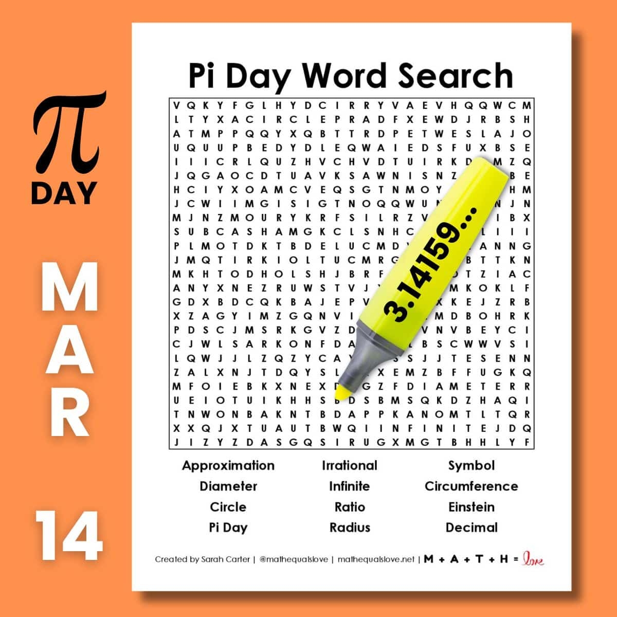 Pi Day Word Search Math U003d Love