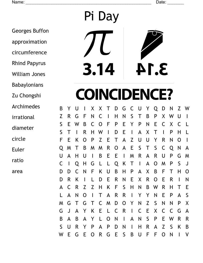 Pi Day Word Search WordMint
