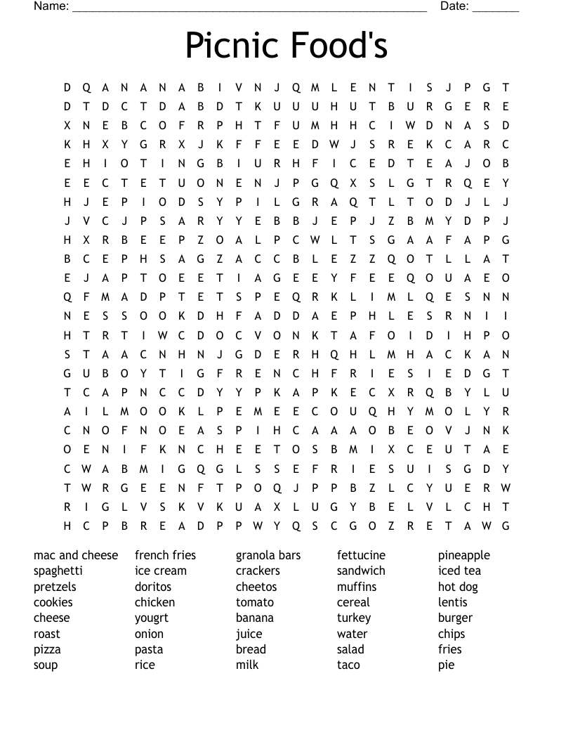 Picnic Food s Word Search WordMint