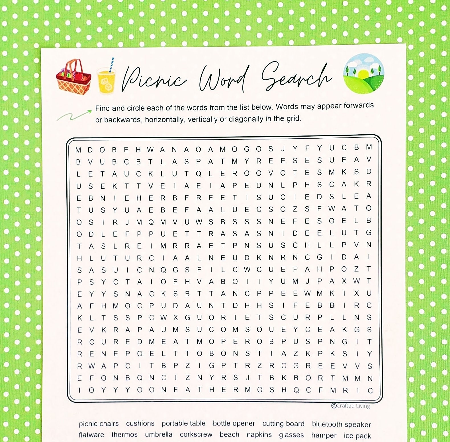 Free Printable Picnic Word Search