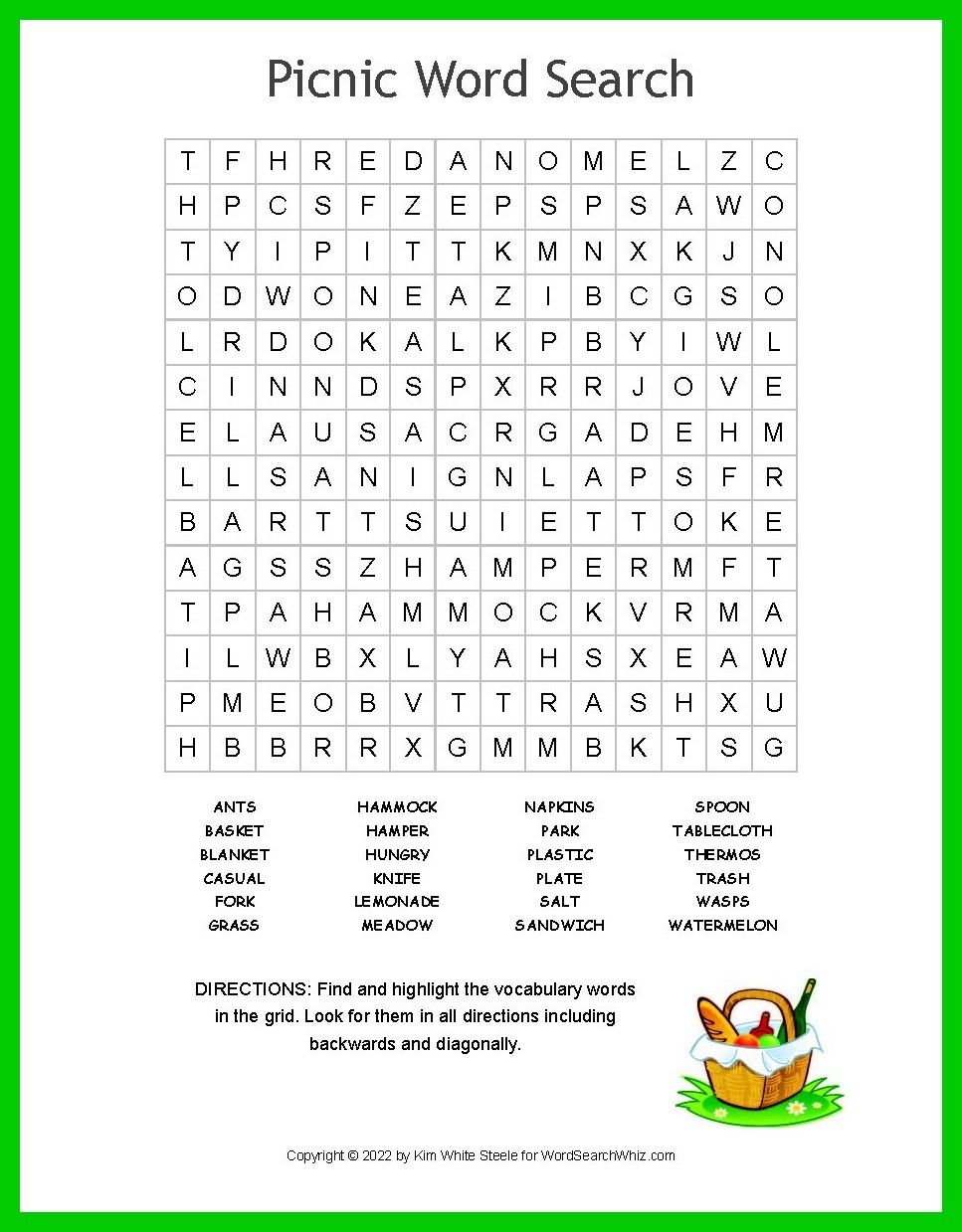 Picnic Word Search