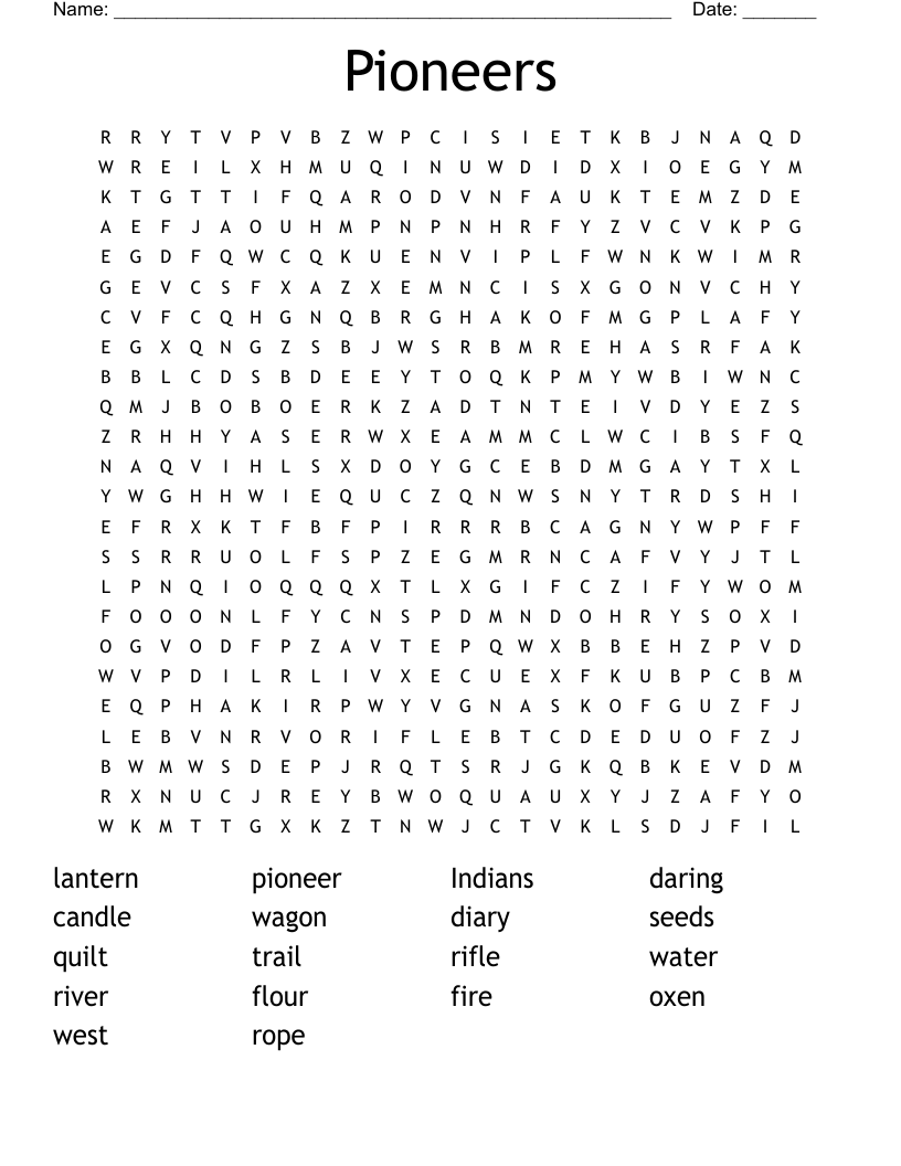 Pioneers Word Search WordMint