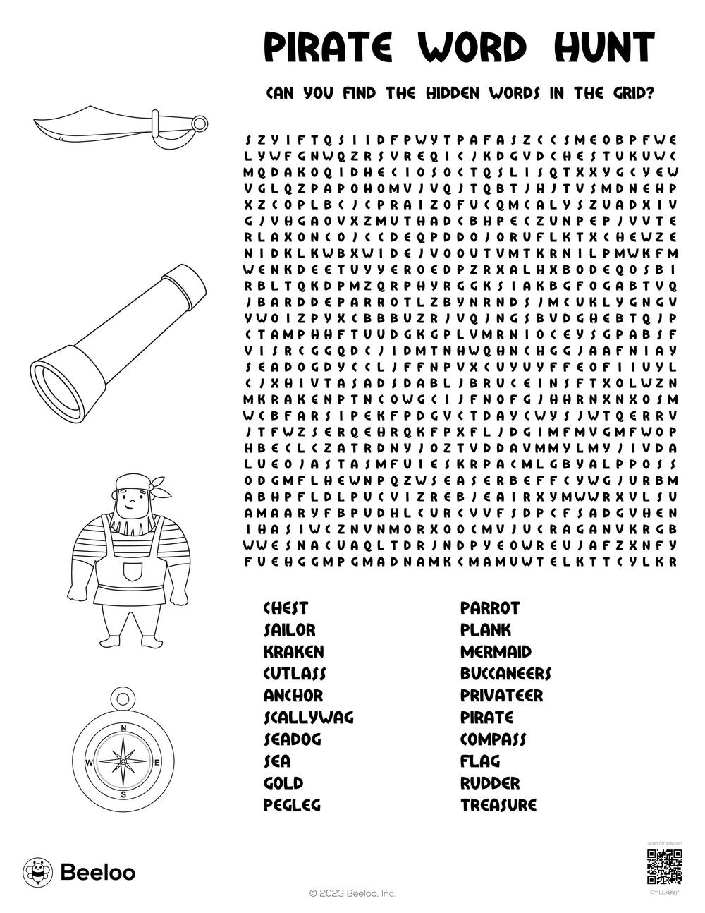 Pirate Word Search Printable