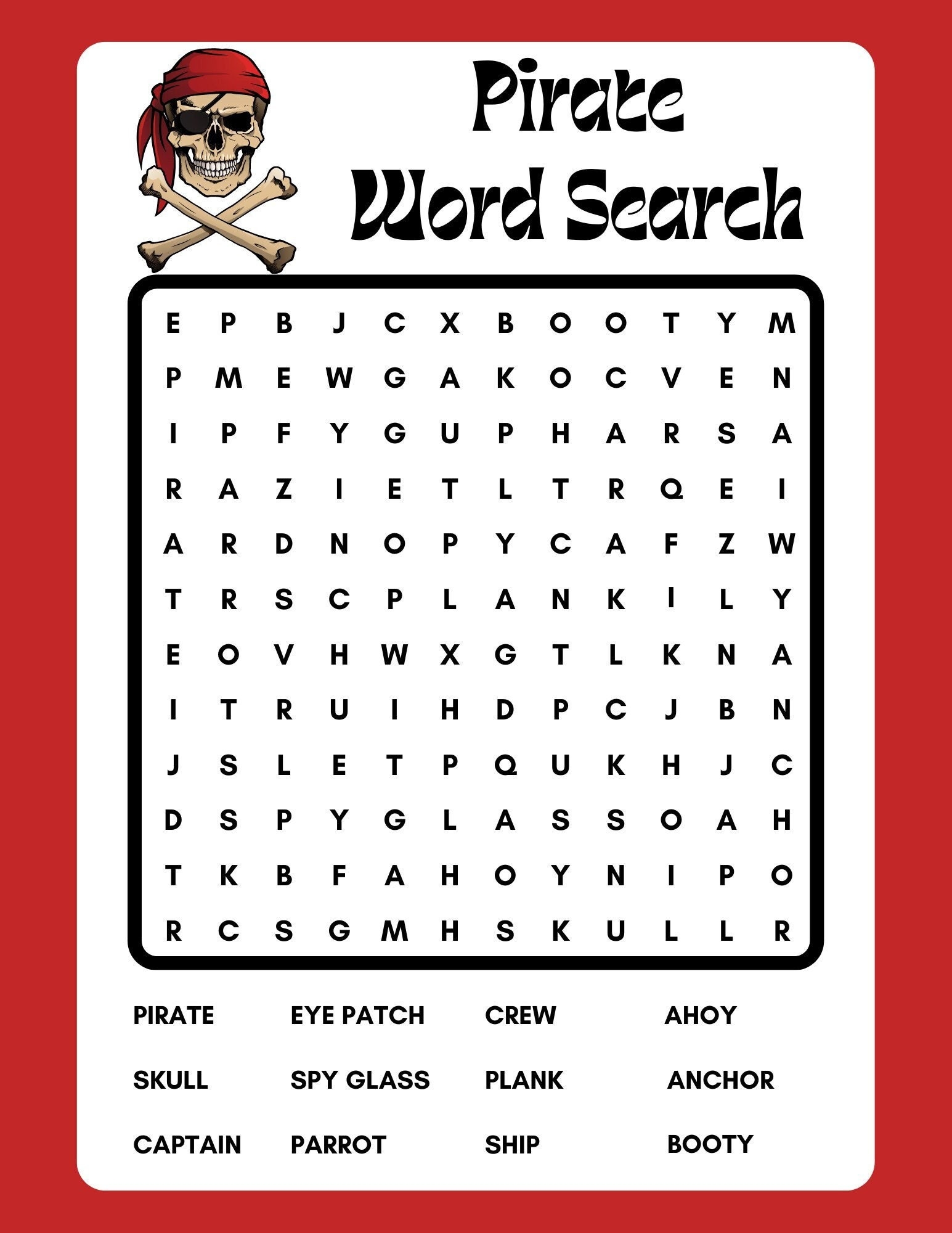 Pirate Word Search Instant Download Printable PDF Etsy