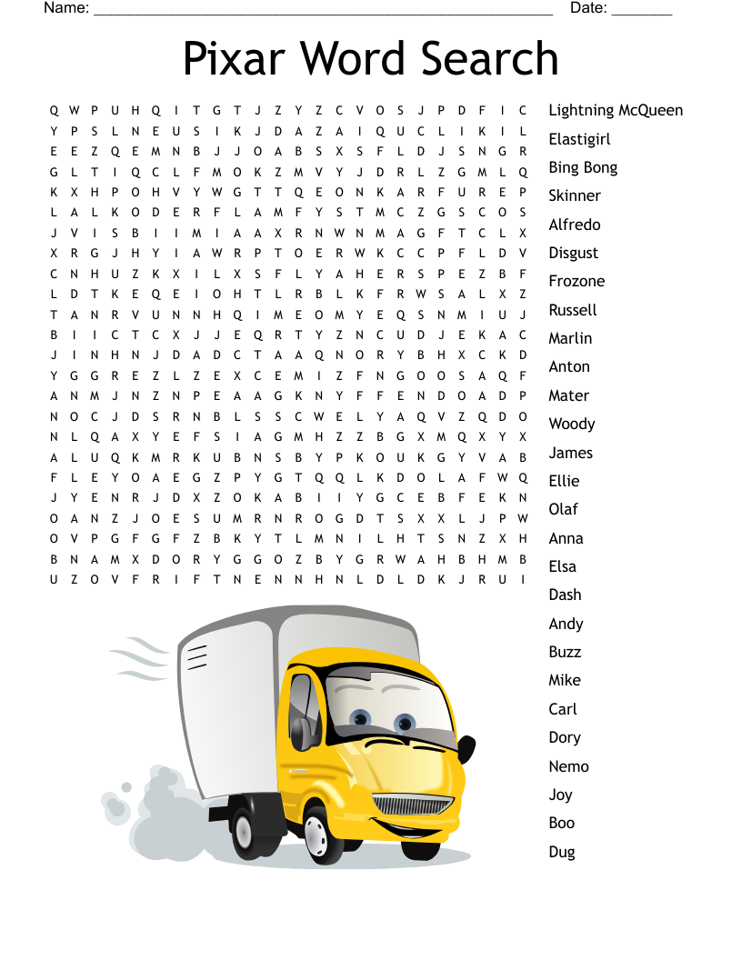 Pixar Word Search WordMint