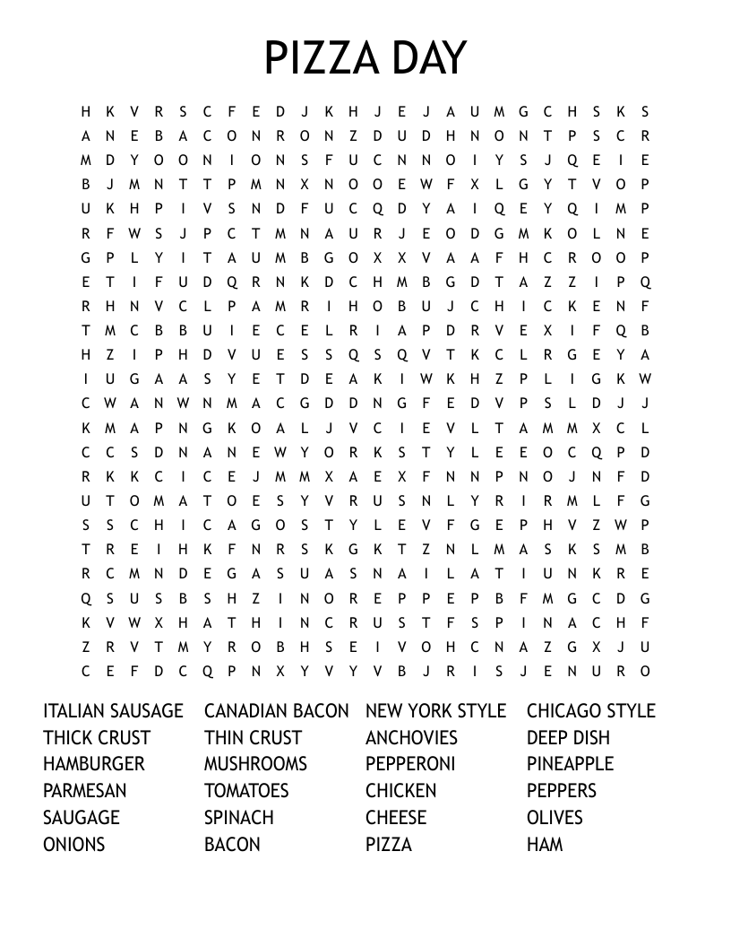 PIZZA DAY Word Search WordMint