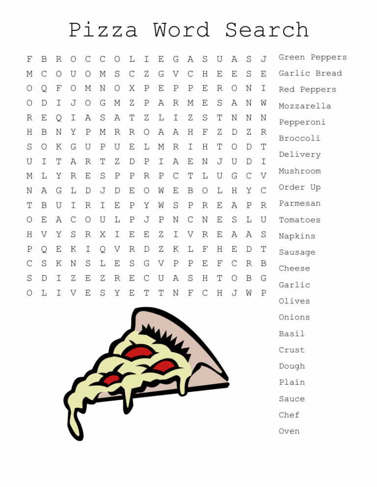 Pizza Word Search WordMint