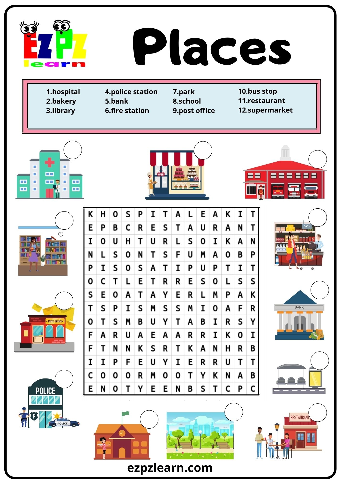 Places In The City Word Search 2 Free PDF Download Ezpzlearn