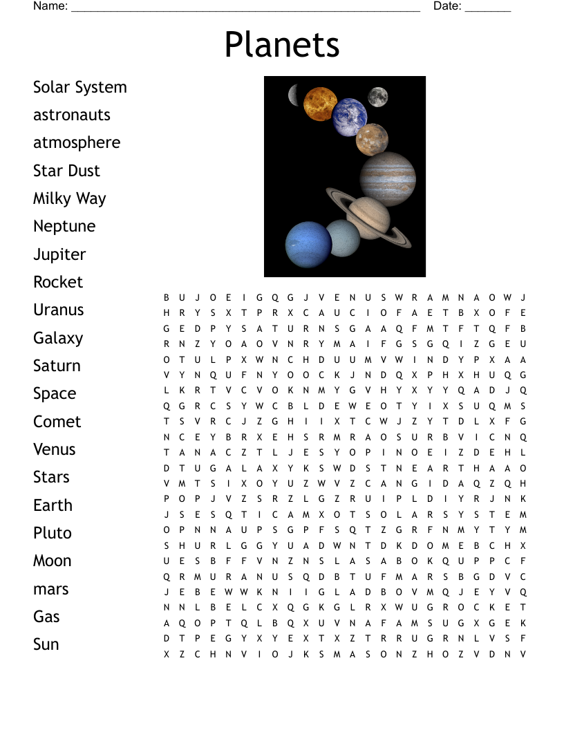 Planets Word Search WordMint
