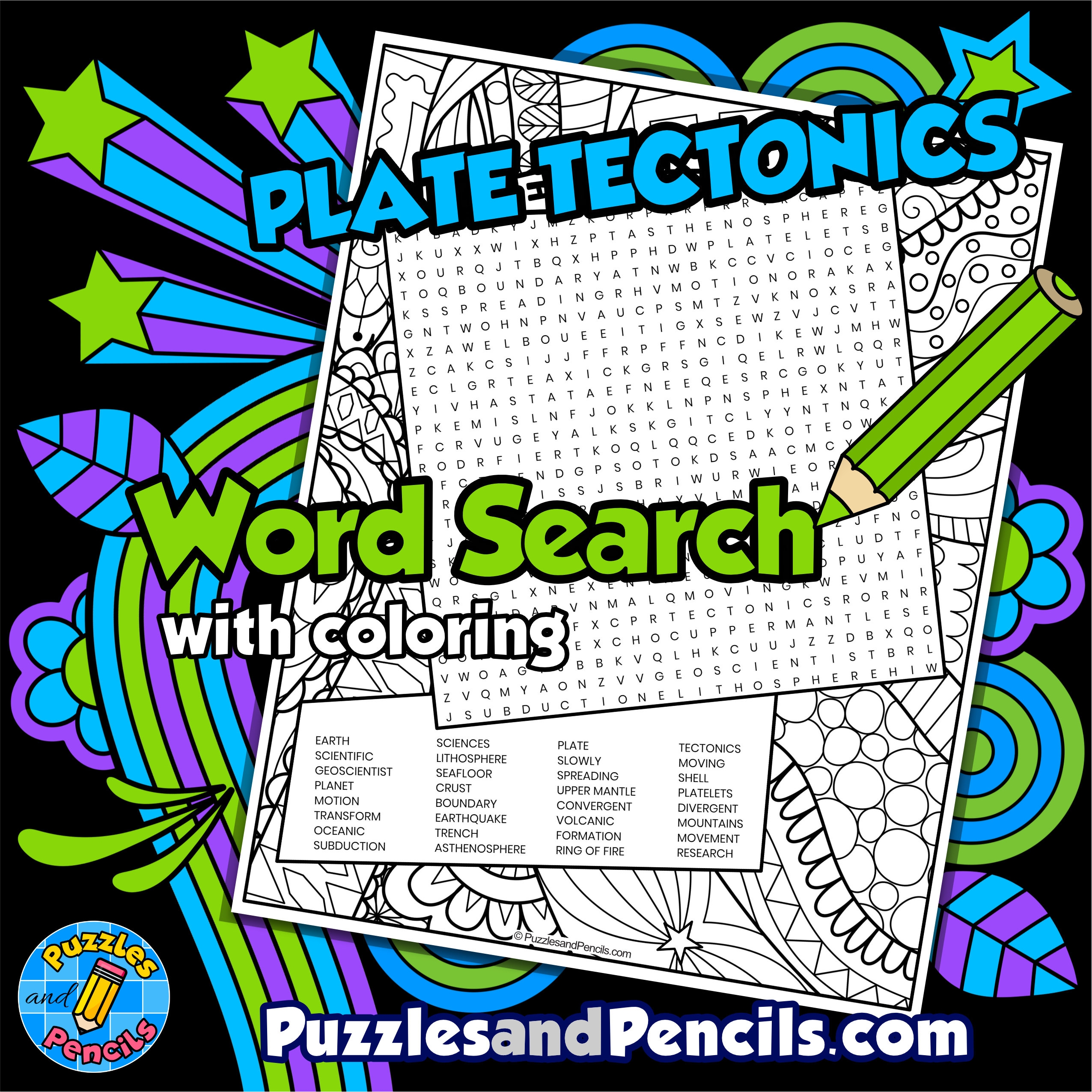 Plate Tectonics Word Search Puzzle With Coloring Earth Sciences Wordsearch Made By Teachers