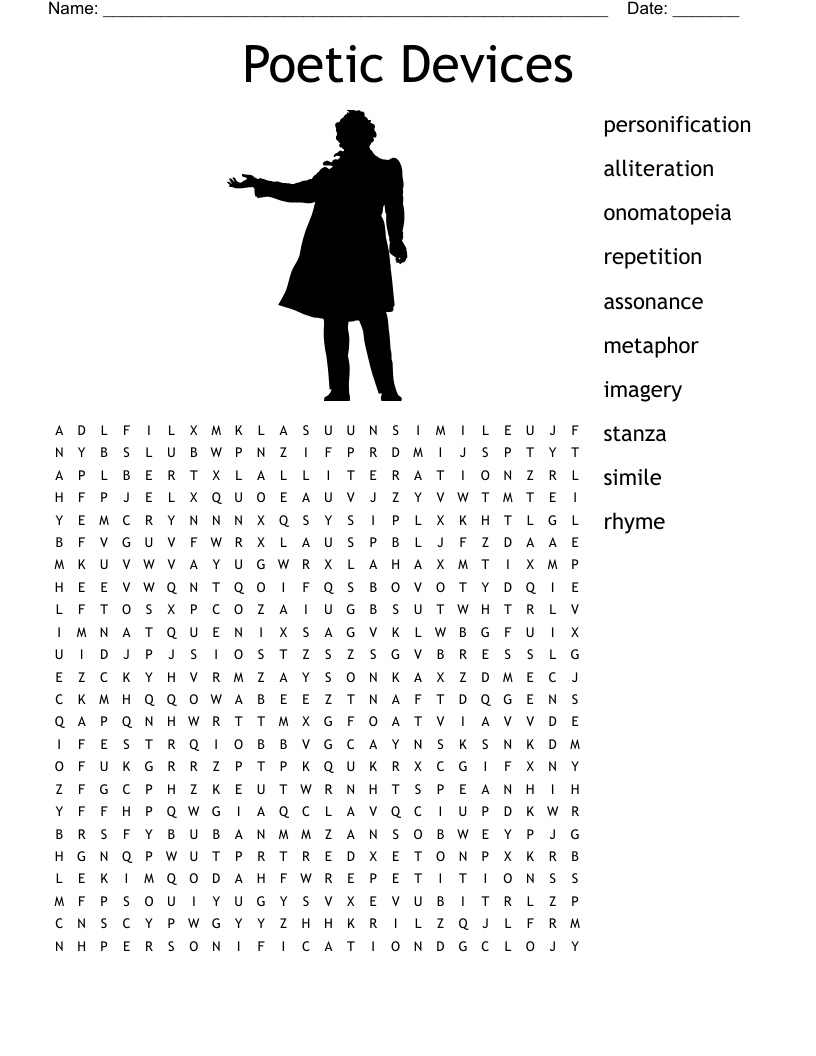 Poetry Terms Word Search Printable