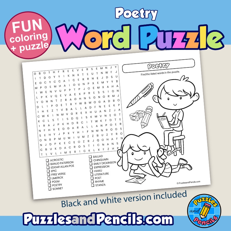 Poetry Word Search Puzzle Activity Page And Coloring Poems Wordsearch Made By Teachers Poetry Word Search Puzzle Activity Page And Coloring Poems Wordsearch Made By Teachers