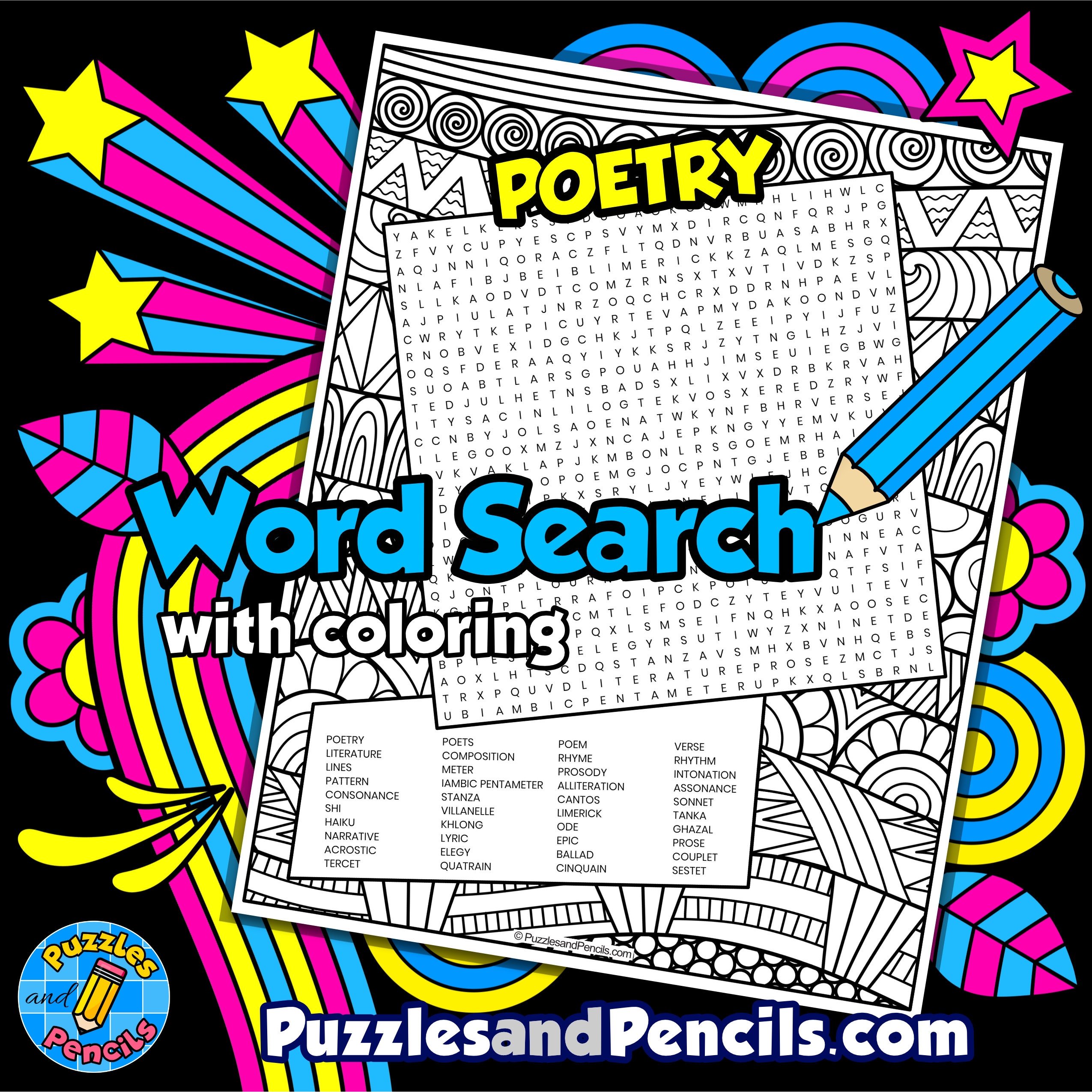 Poetry Word Search Puzzle With Coloring Made By Teachers