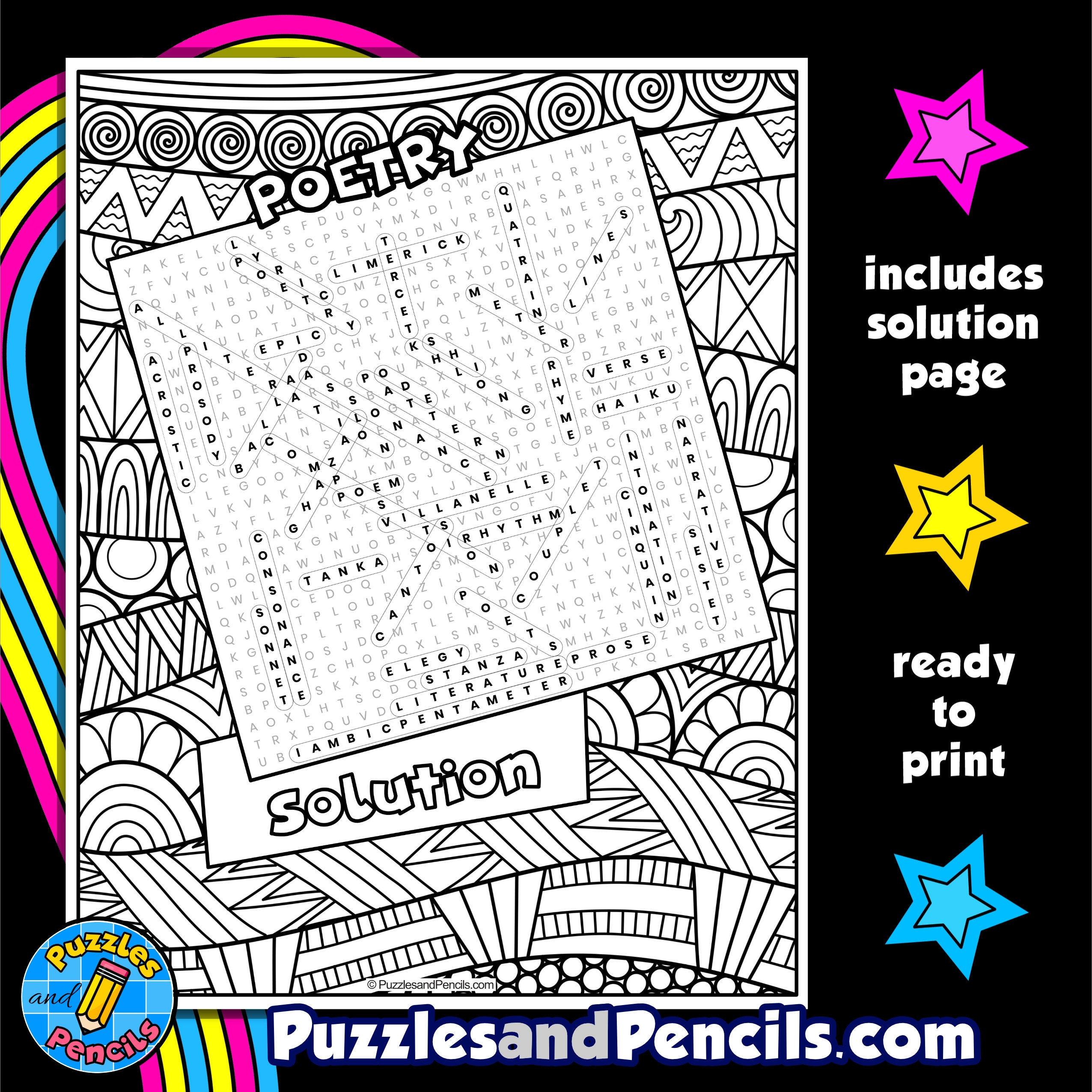 Poetry Word Search Puzzle With Coloring Made By Teachers